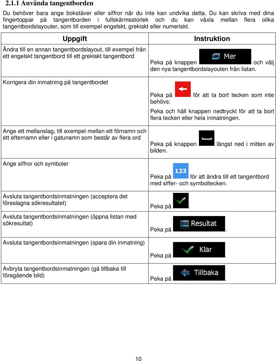 Uppgift Ändra till en annan tangentbordslayout, till exempel från ett engelskt tangentbord till ett grekiskt tangentbord Korrigera din inmatning på tangentbordet Instruktion Peka på knappen och välj