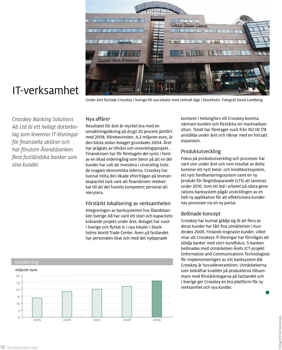 Omsättning miljoner euro 30 25 20 15 Nya affärer Resultatet för året är mycket bra med en omsättningsökning på drygt 20 procent jämfört med 2008.