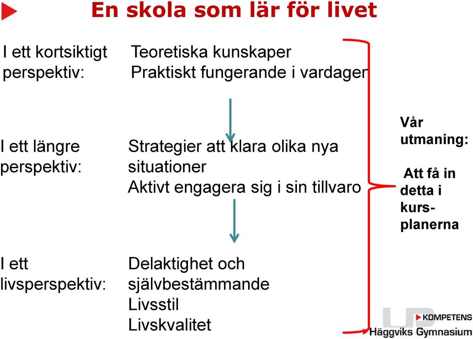 Strategier att klara olika nya situationer Aktivt engagera sig i sin tillvaro