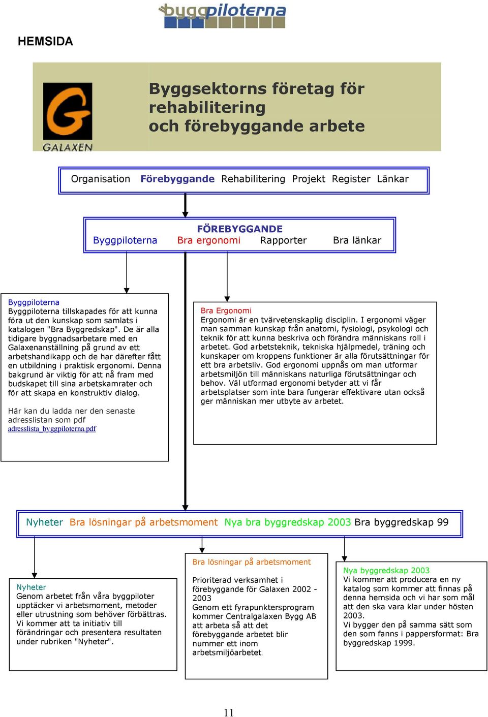 De är alla tidigare byggnadsarbetare med en Galaxenanställning på grund av ett arbetshandikapp och de har därefter fått en utbildning i praktisk ergonomi.