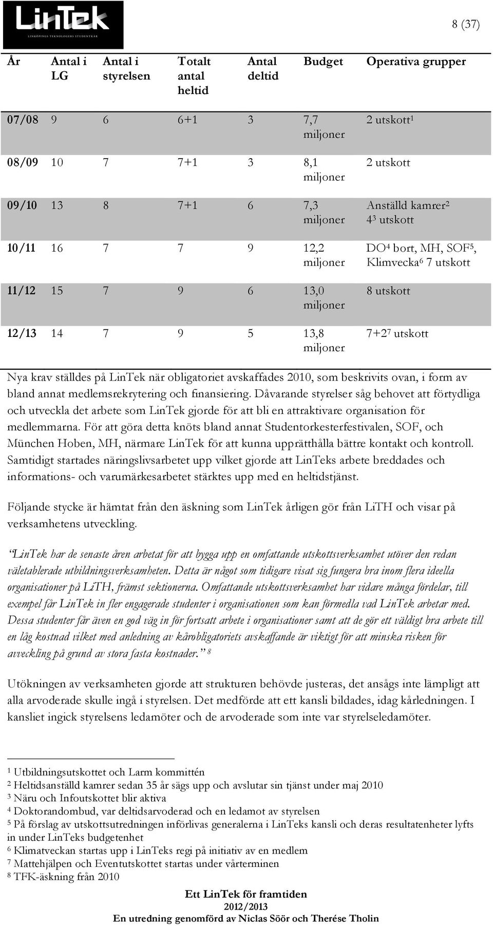 krav ställdes på LinTek när obligatoriet avskaffades 2010, som beskrivits ovan, i form av bland annat medlemsrekrytering och finansiering.