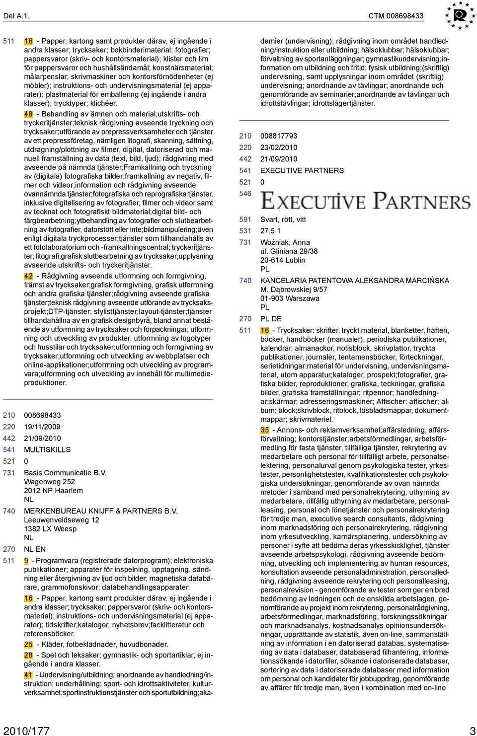 pappersvaror och hushållsändamål; konstnärsmaterial; målarpenslar; skrivmaskiner och kontorsförnödenheter (ej möbler); instruktions- och undervisningsmaterial (ej apparater); plastmaterial för