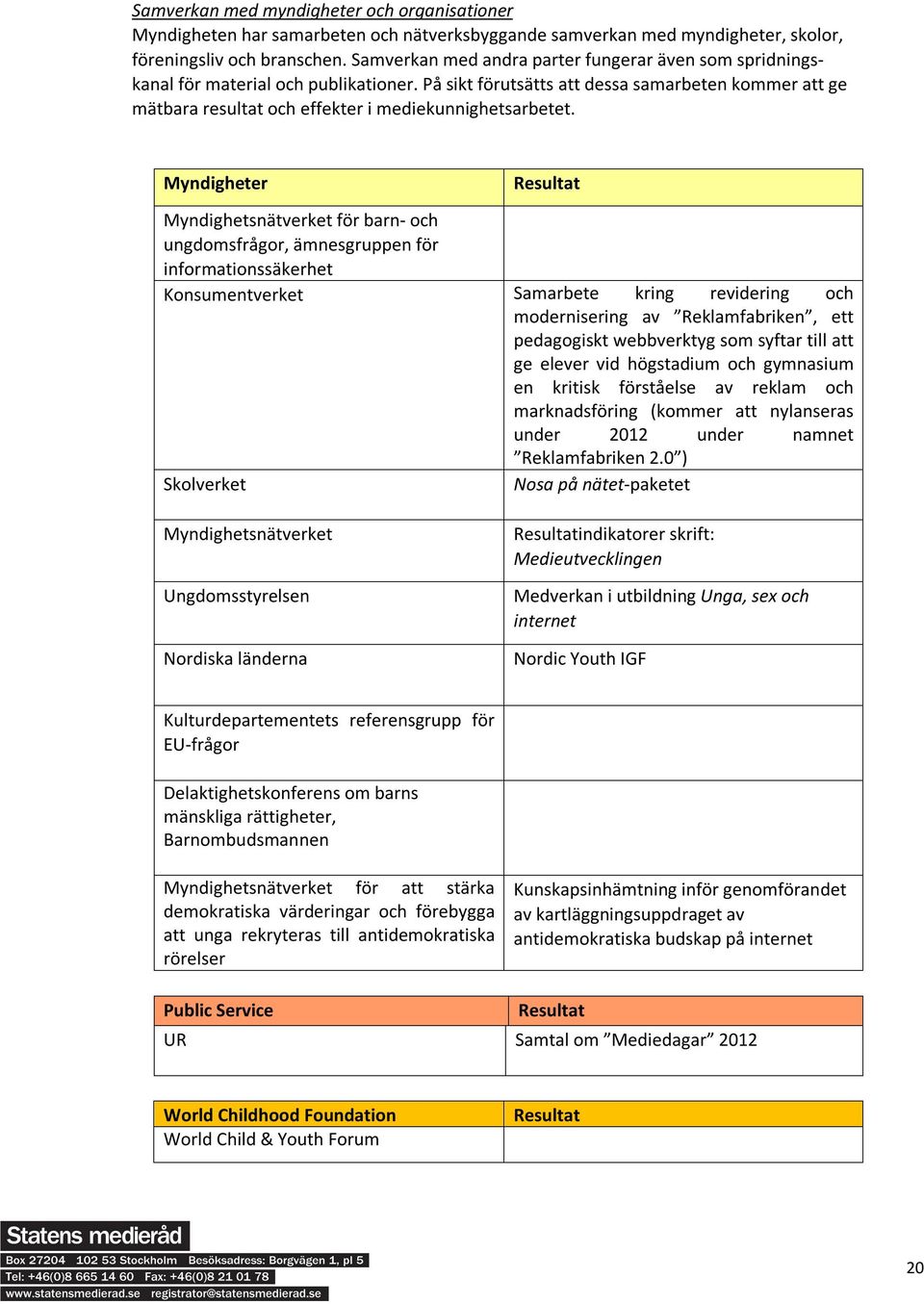 På sikt förutsätts att dessa samarbeten kommer att ge mätbara resultat och effekter i mediekunnighetsarbetet.