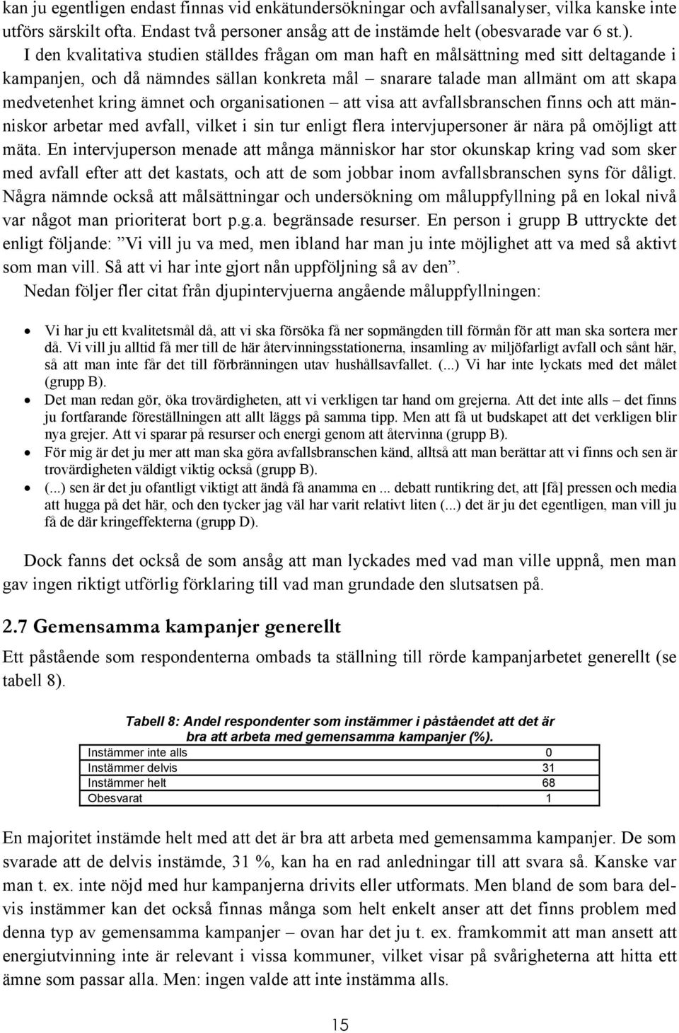 ämnet och organisationen att visa att avfallsbranschen finns och att människor arbetar med avfall, vilket i sin tur enligt flera intervjupersoner är nära på omöjligt att mäta.