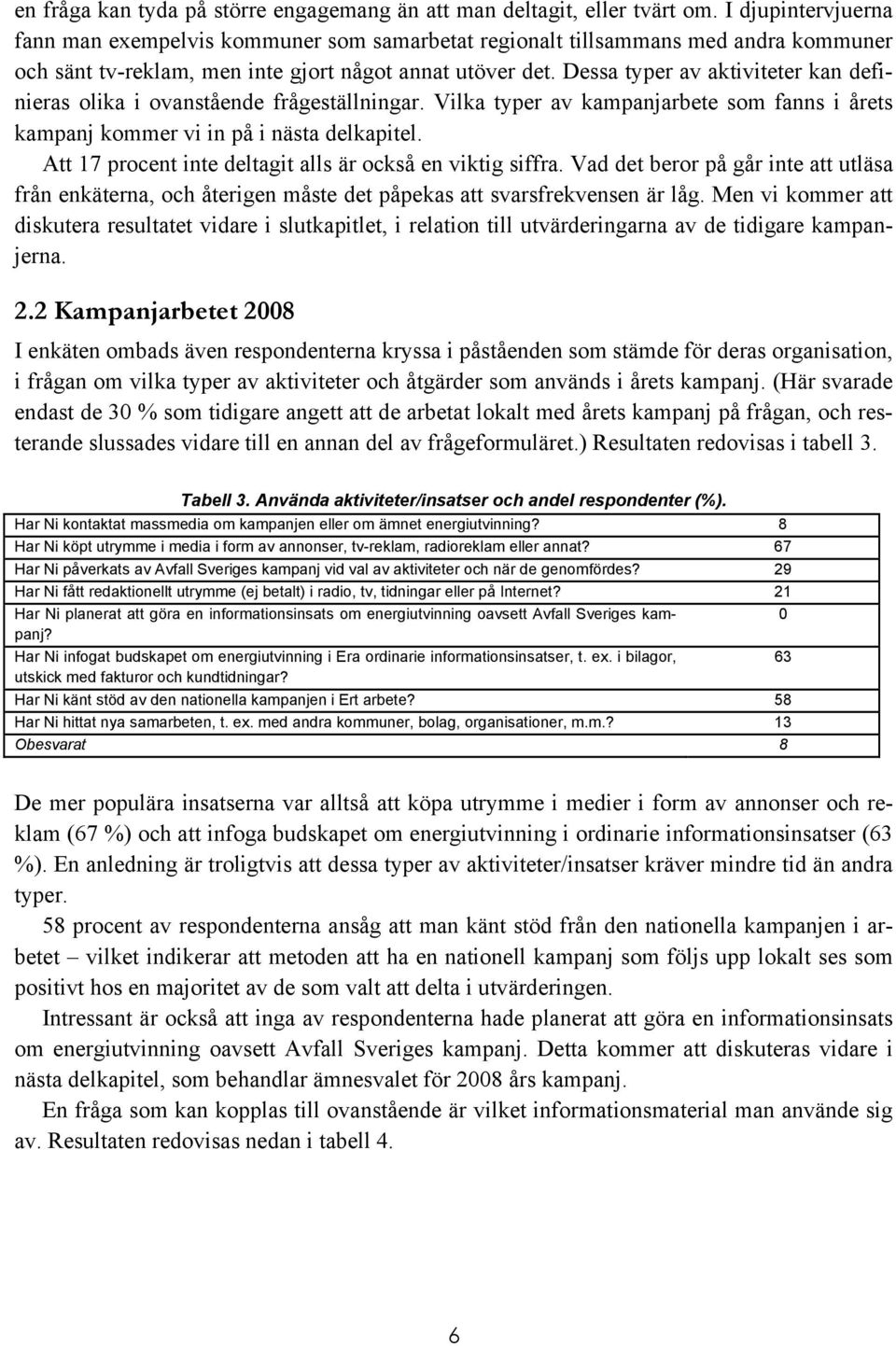 Dessa typer av aktiviteter kan definieras olika i ovanstående frågeställningar. Vilka typer av kampanjarbete som fanns i årets kampanj kommer vi in på i nästa delkapitel.