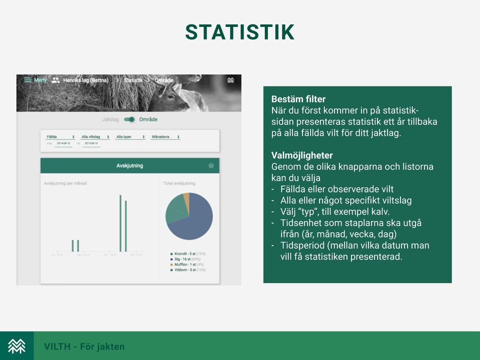 Valmöjligheter Genom de olika knapparna och listorna kan du välja - Fällda eller observerade vilt - Alla eller