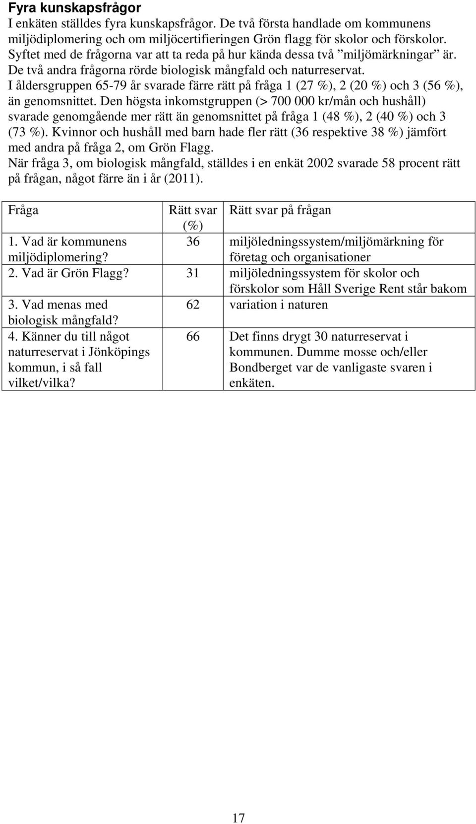 I åldersgruppen 6-79 år svarade färre rätt på fråga 1 (7 %), (0 %) och (6 %), än genomsnittet.