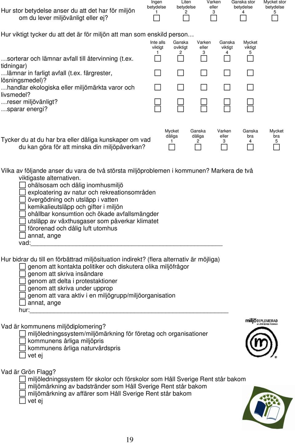 återvinning (t.ex. tidningar) lämnar in farligt avfall (t.ex. färgrester, lösningsmedel)? handlar ekologiska eller miljömärkta varor och livsmedel? reser miljövänligt? sparar energi?