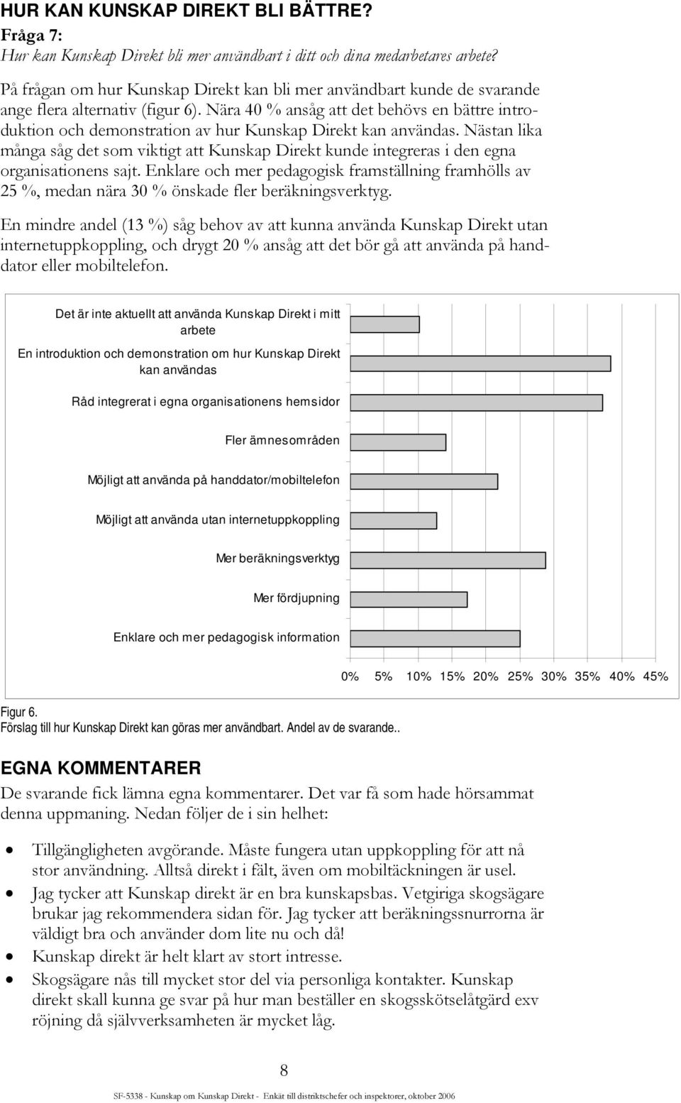 Nära 40 % ansåg att det behövs en bättre introduktion och demonstration av hur Kunskap Direkt kan användas.