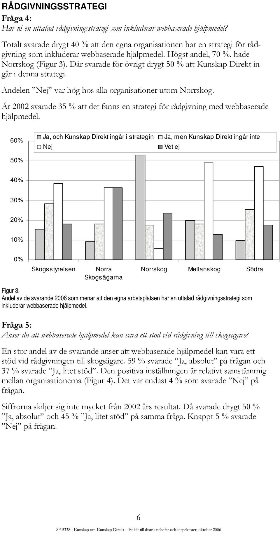Där svarade för övrigt drygt 50 % att Kunskap Direkt ingår i denna strategi. Andelen Nej var hög hos alla organisationer utom Norrskog.