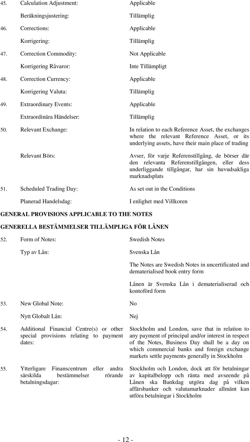 Relevant Exchange: In relation to each Reference Asset, the exchanges where the relevant Reference Asset, or its underlying assets, have their main place of trading Relevant Börs: Avser, för varje