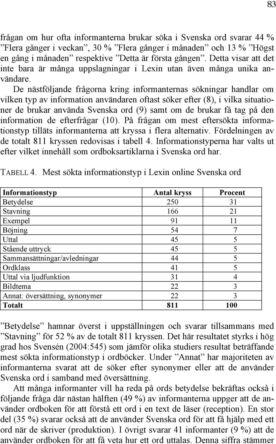 De nästföljande frågorna kring informanternas sökningar handlar om vilken typ av information användaren oftast söker efter (8), i vilka situationer de brukar använda Svenska ord (9) samt om de brukar