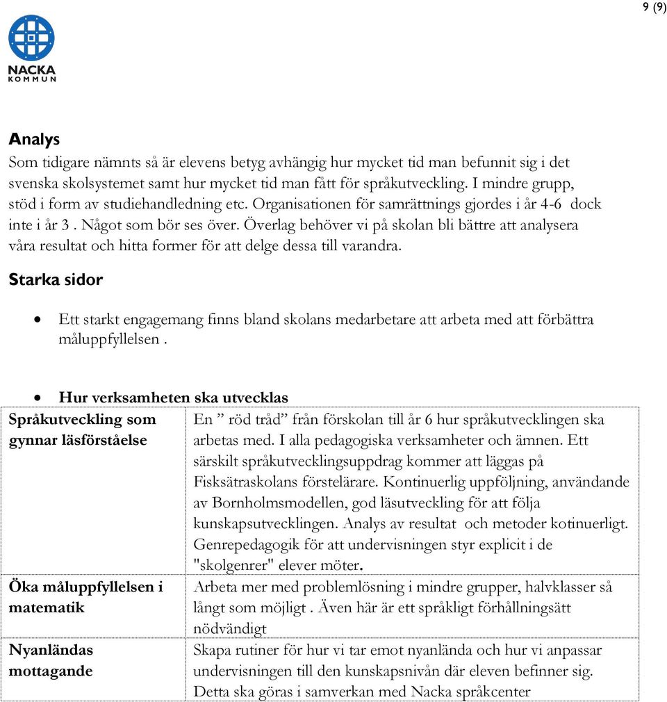 Överlag behöver vi på skolan bli bättre att analysera våra resultat och hitta former för att delge dessa till varandra.