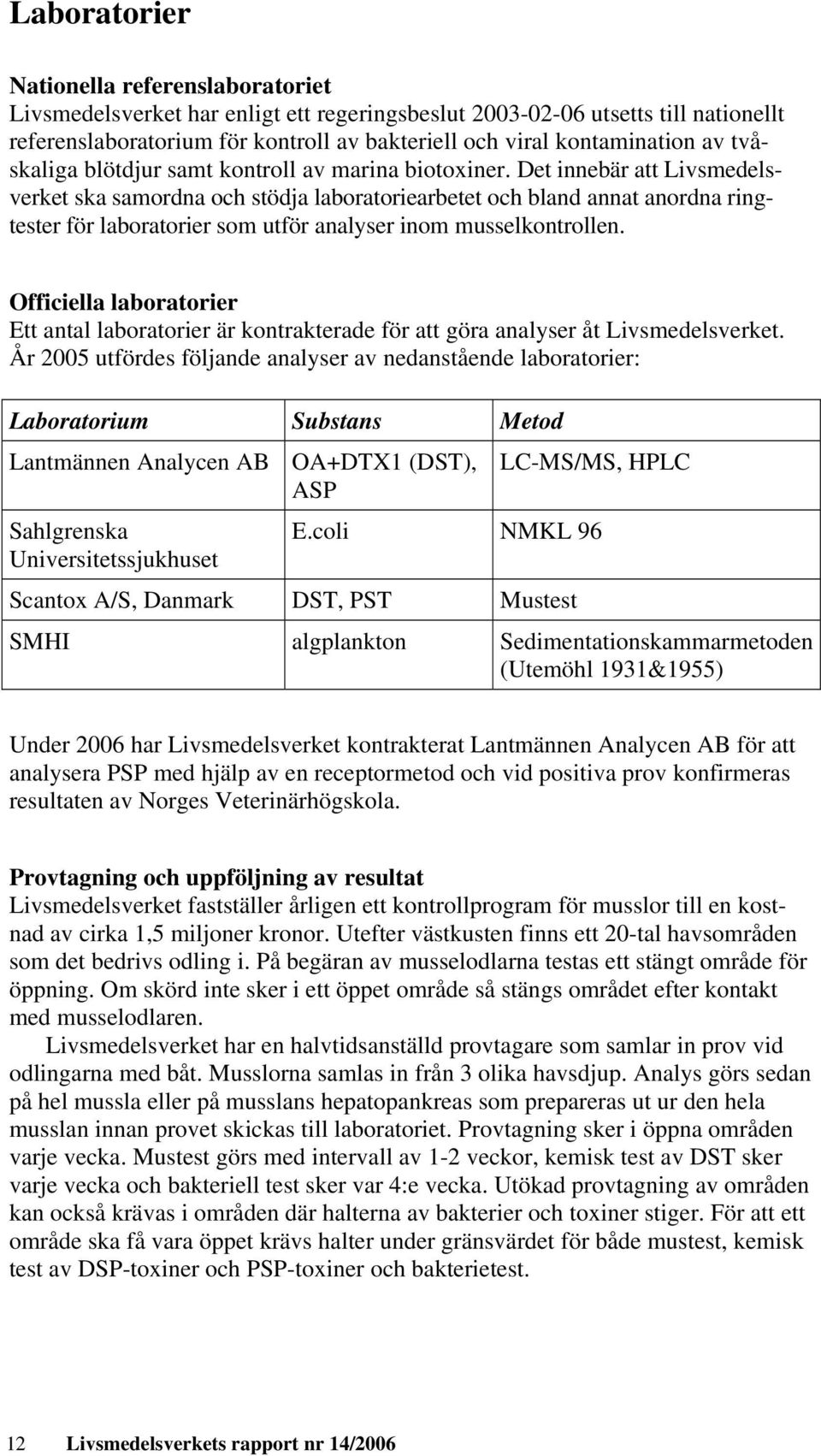 Det innebär att Livsmedelsverket ska samordna och stödja laboratoriearbetet och bland annat anordna ringtester för laboratorier som utför analyser inom musselkontrollen.