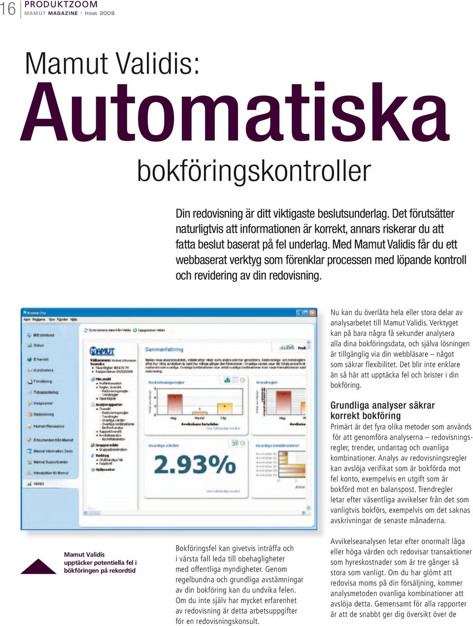 Med Mamut Validis får du ett webbaserat verktyg som förenklar processen med löpande kontroll och revidering av din redovisning.