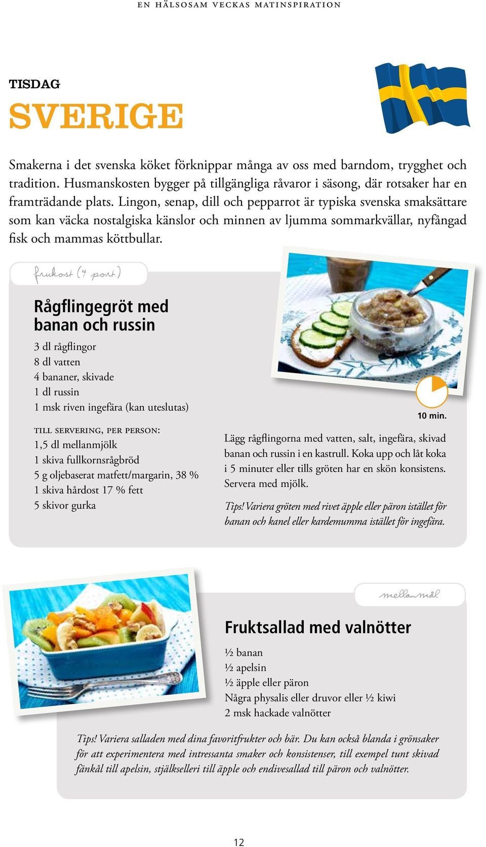 ) Rågflingegröt med banan och russin 3 dl rågflingor 8 dl vatten 4 bananer, skivade 1 dl russin 1 msk riven ingefära (kan uteslutas) till servering, per person: 1,5 dl mellanmjölk 1 skiva