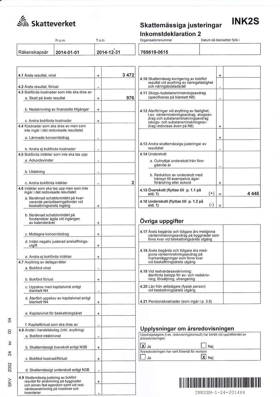 1 1 Skgs-/substnsminskningsvdrg (specificers på blnkett B) b. edskrivning v finnsiell tillgångr c. Andr bkförd kstnder 4.4 Kstnder sm sk drs v men sm inte ingår i det redvisde resulttet.