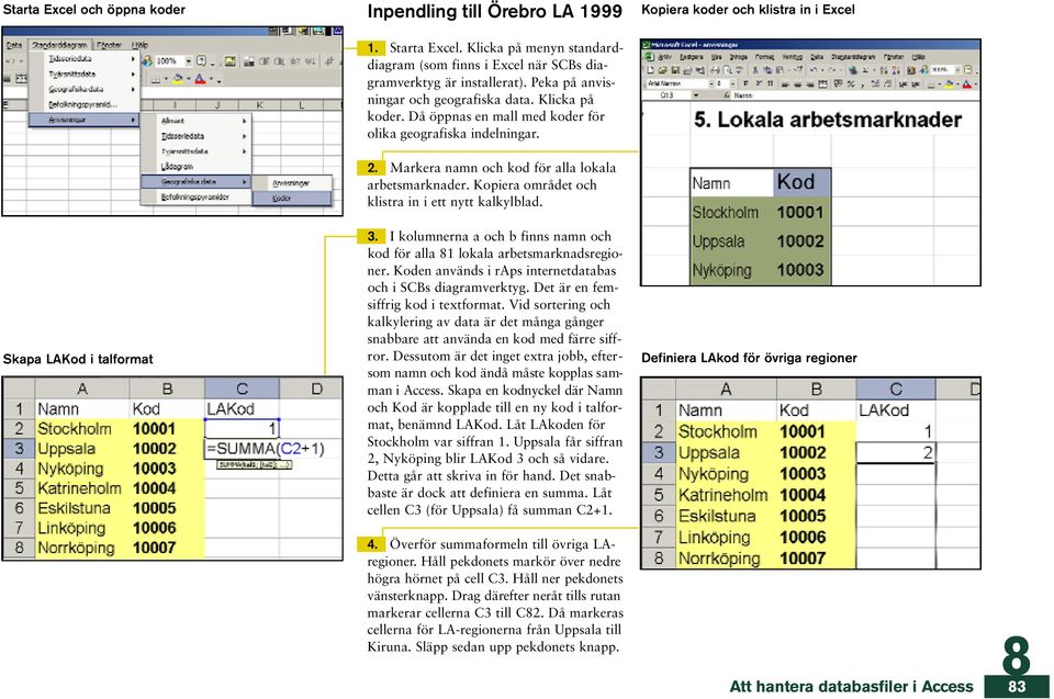 Kopiera området och klistra in i ett nytt kalkylblad. 3. I kolumnerna a och b finns namn och kod för alla 1 lokala arbetsmarknadsre g i o- ner.