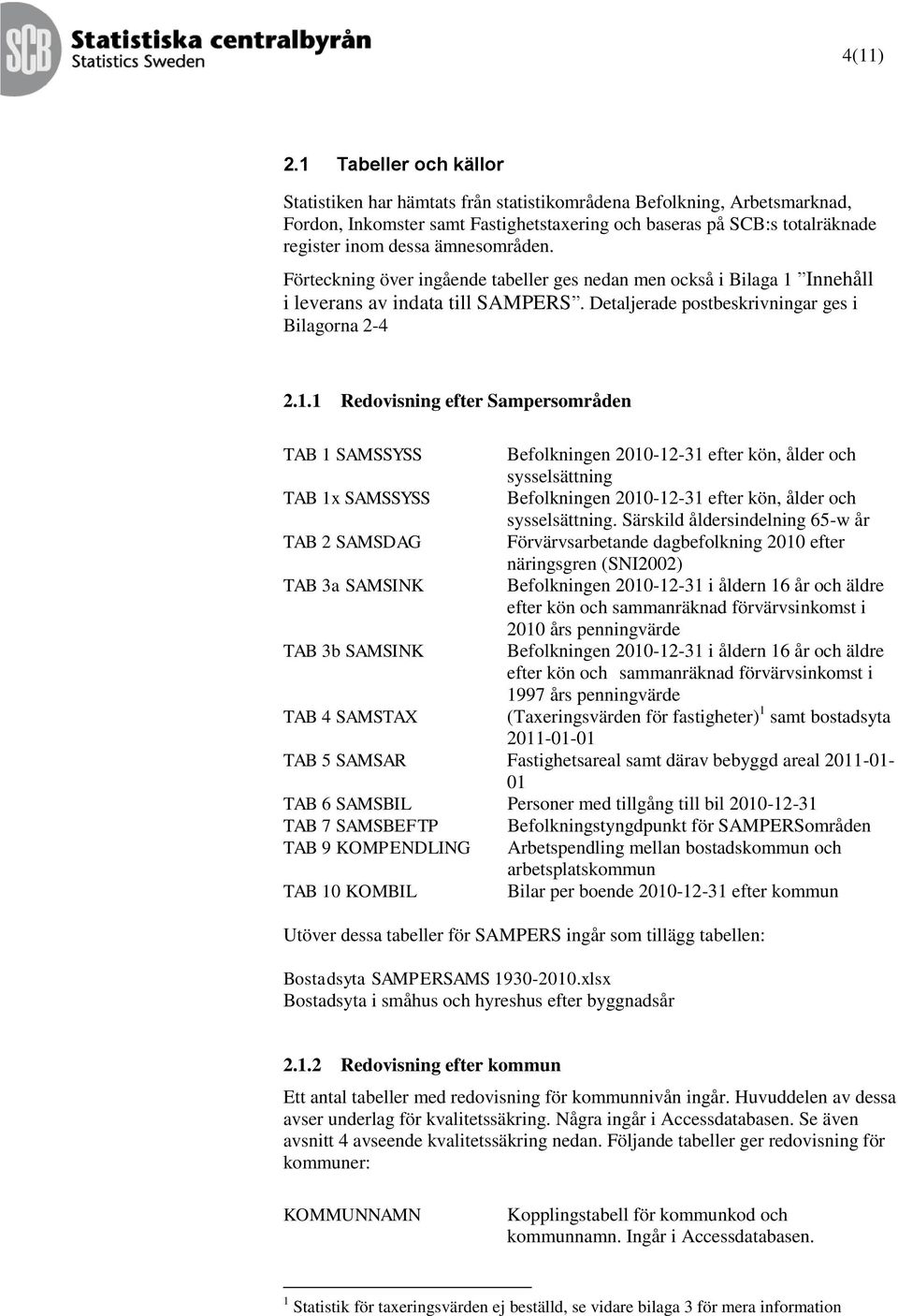 ämnesområden. Förteckning över ingående tabeller ges nedan men också i Bilaga 1 