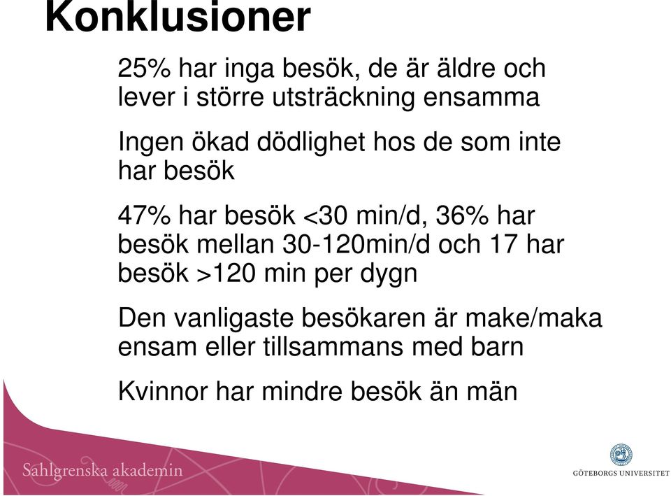 36% har besök mellan 30-120min/d och 17 har besök >120 min per dygn Den