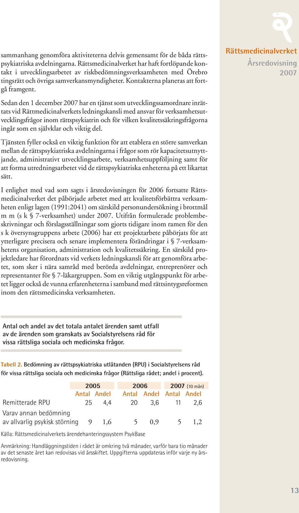 Rättsmedicinalverket Sedan den 1 december har en tjänst som utvecklingssamordnare inrättats vid Rättmedicinalverkets ledningskansli med ansvar för verksamhetsutvecklingsfrågor inom rättspsykiatrin