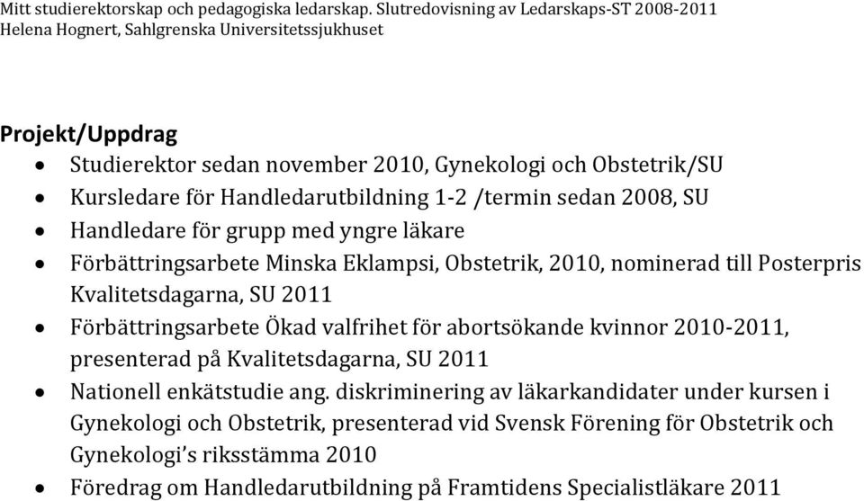 abortsökande kvinnor 2010 2011, presenterad på Kvalitetsdagarna, SU 2011 Nationell enkätstudie ang.