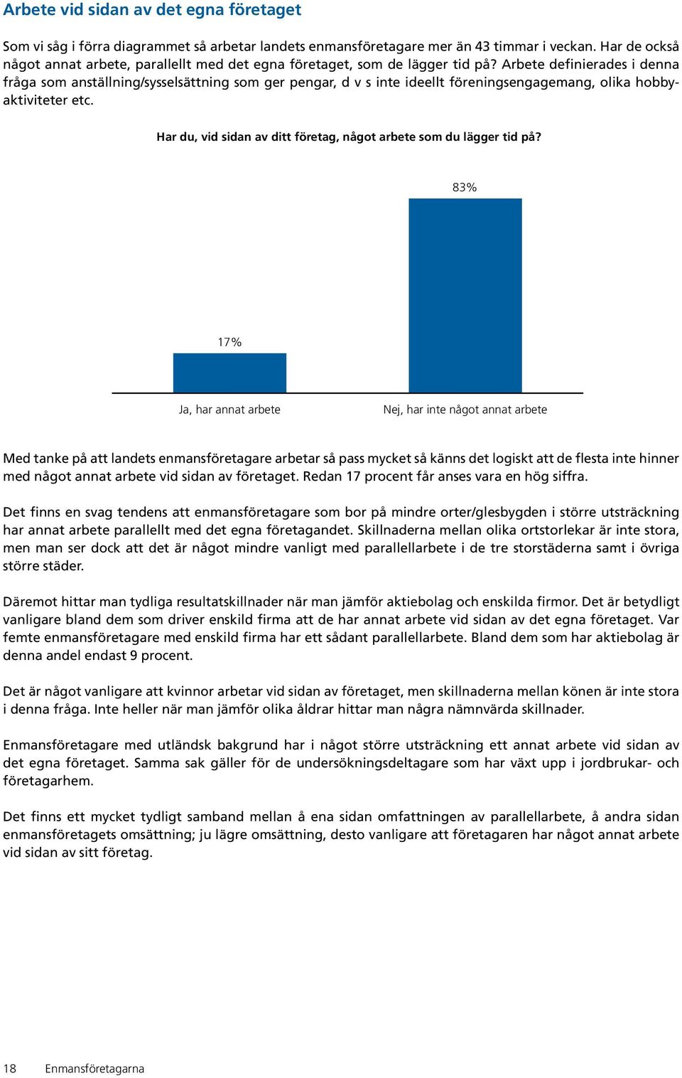 Arbete definierades i denna fråga som anställning/sysselsättning som ger pengar, d v s inte ideellt föreningsengagemang, olika hobbyaktiviteter etc.