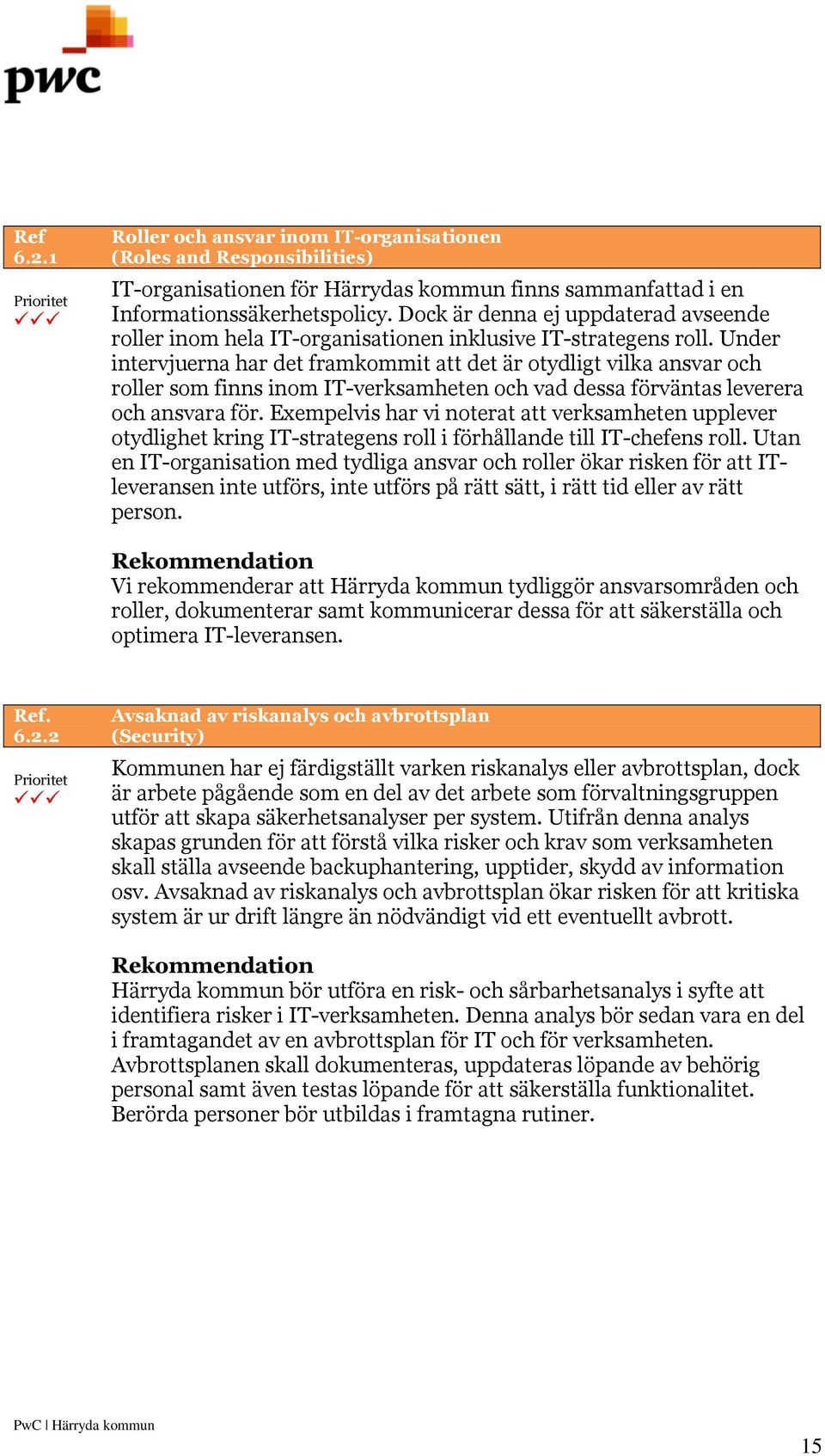 Under intervjuerna har det framkommit att det är otydligt vilka ansvar och roller som finns inom IT-verksamheten och vad dessa förväntas leverera och ansvara för.