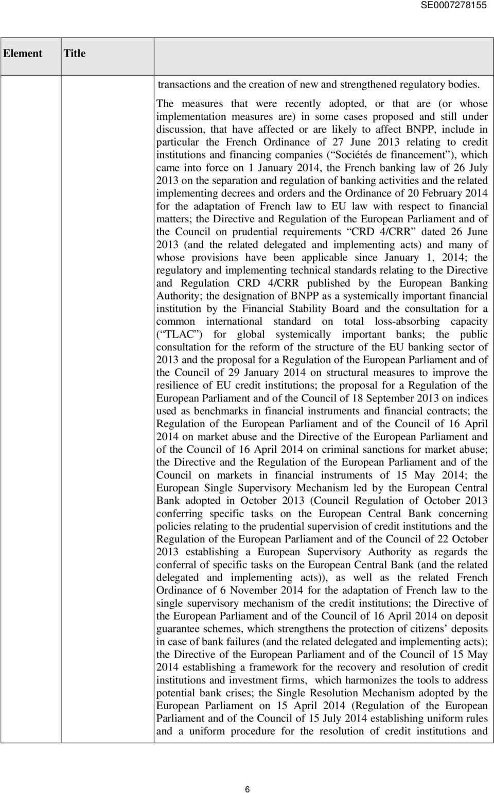 in particular the French Ordinance of 27 June 2013 relating to credit institutions and financing companies ( Sociétés de financement ), which came into force on 1 January 2014, the French banking law