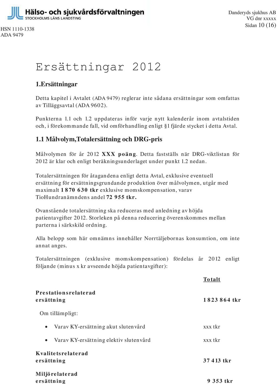 Detta fastställs när DRG-viktlistan för 2012 är klar och enligt beräkningsunderlaget under punkt 1.2 nedan.