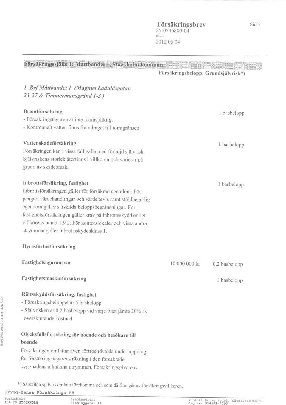 Självriskens storlek åter{inns i villkoren och varierar på grund av skadeorsak. I basbeiopp lnbroffsfiirsäkring, fastighet lnbrottsforsiikringen gäller för forsåkrad egendom.