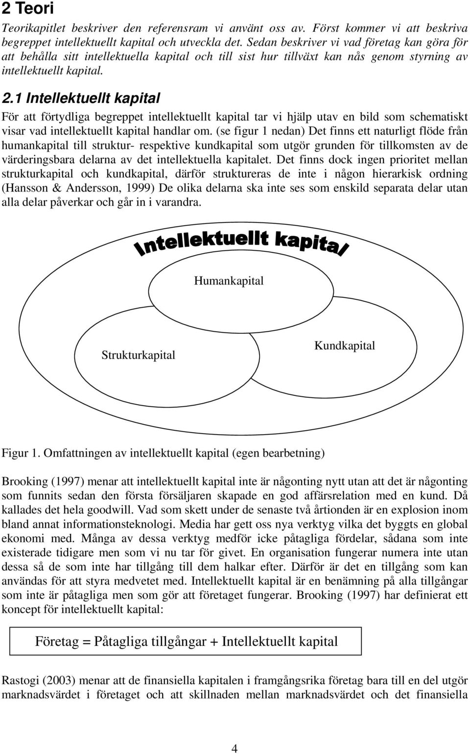 1 Intellektuellt kapital För att förtydliga begreppet intellektuellt kapital tar vi hjälp utav en bild som schematiskt visar vad intellektuellt kapital handlar om.