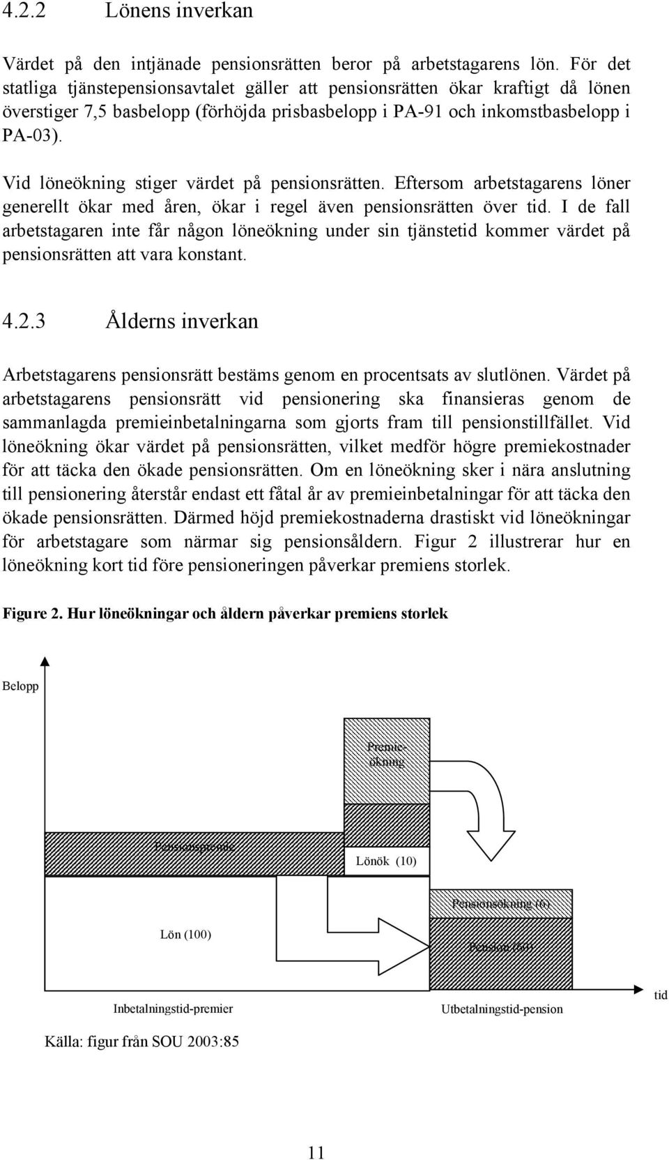 Vid löneökning stiger värdet på pensionsrätten. Eftersom arbetstagarens löner generellt ökar med åren, ökar i regel även pensionsrätten över tid.