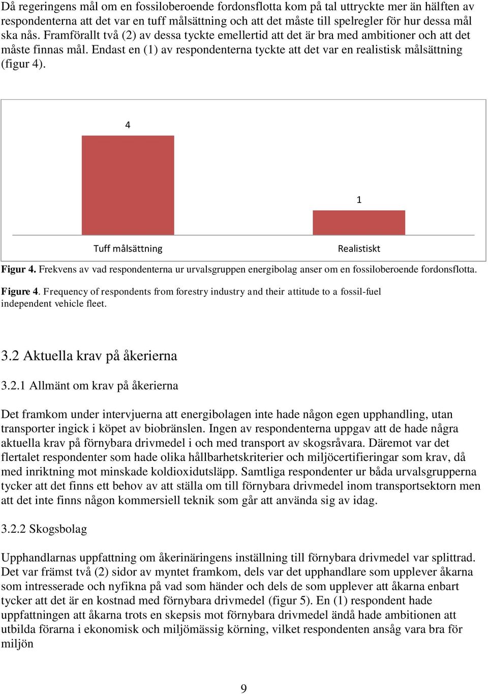 4 1 Tuff målsättning Realistiskt Figur 4. Frekvens av vad respondenterna ur urvalsgruppen energibolag anser om en fossiloberoende fordonsflotta. Figure 4.