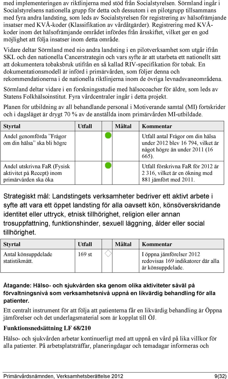 med KVÅ-koder (Klassifikation av vårdåtgärder). Registrering med KVÅkoder inom det hälsofrämjande området infördes från årsskiftet, vilket ger en god möjlighet att följa insatser inom detta område.