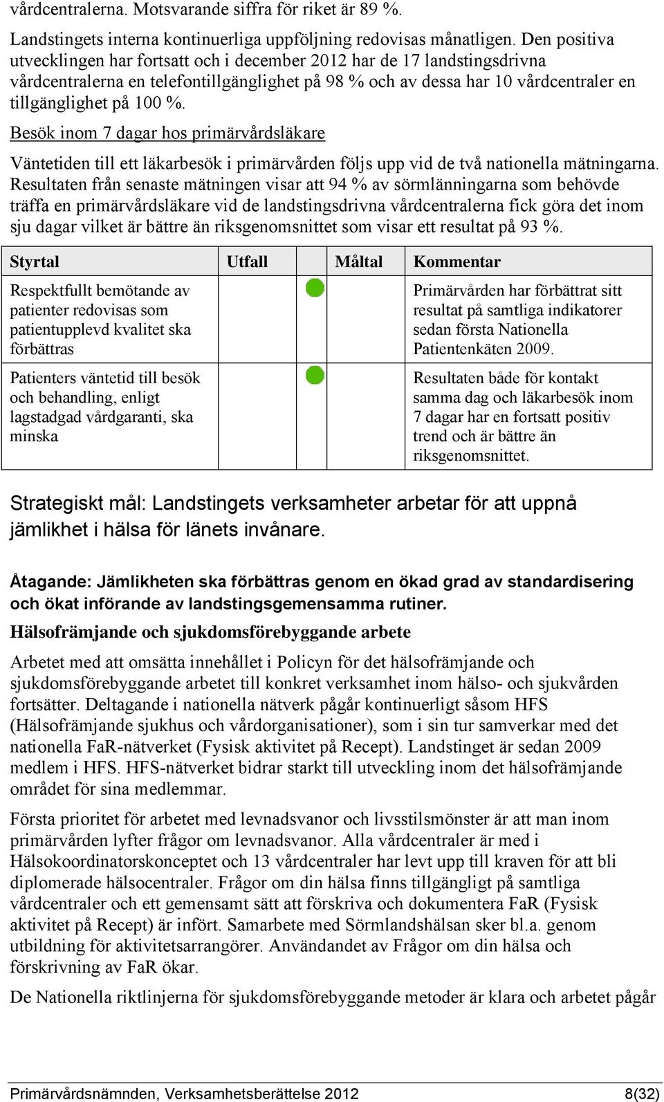 Besök inom 7 dagar hos primärvårdsläkare Väntetiden till ett läkarbesök i primärvården följs upp vid de två nationella mätningarna.