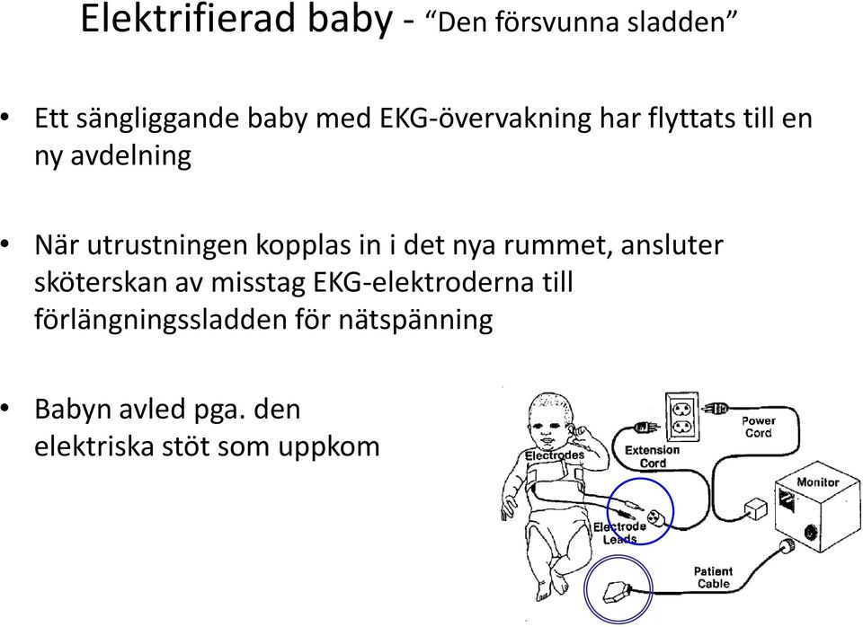 in i det nya rummet, ansluter sköterskan av misstag EKG-elektroderna till