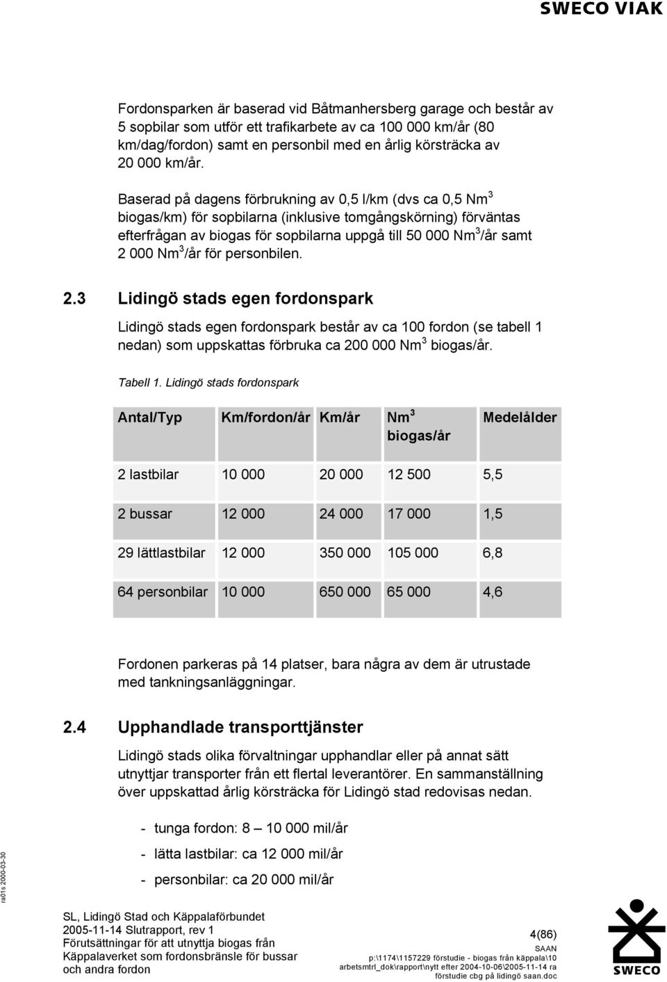 Nm 3 /år för personbilen. 2.3 Lidingö stads egen fordonspark Lidingö stads egen fordonspark består av ca 100 fordon (se tabell 1 nedan) som uppskattas förbruka ca 200 000 Nm 3 biogas/år. Tabell 1.