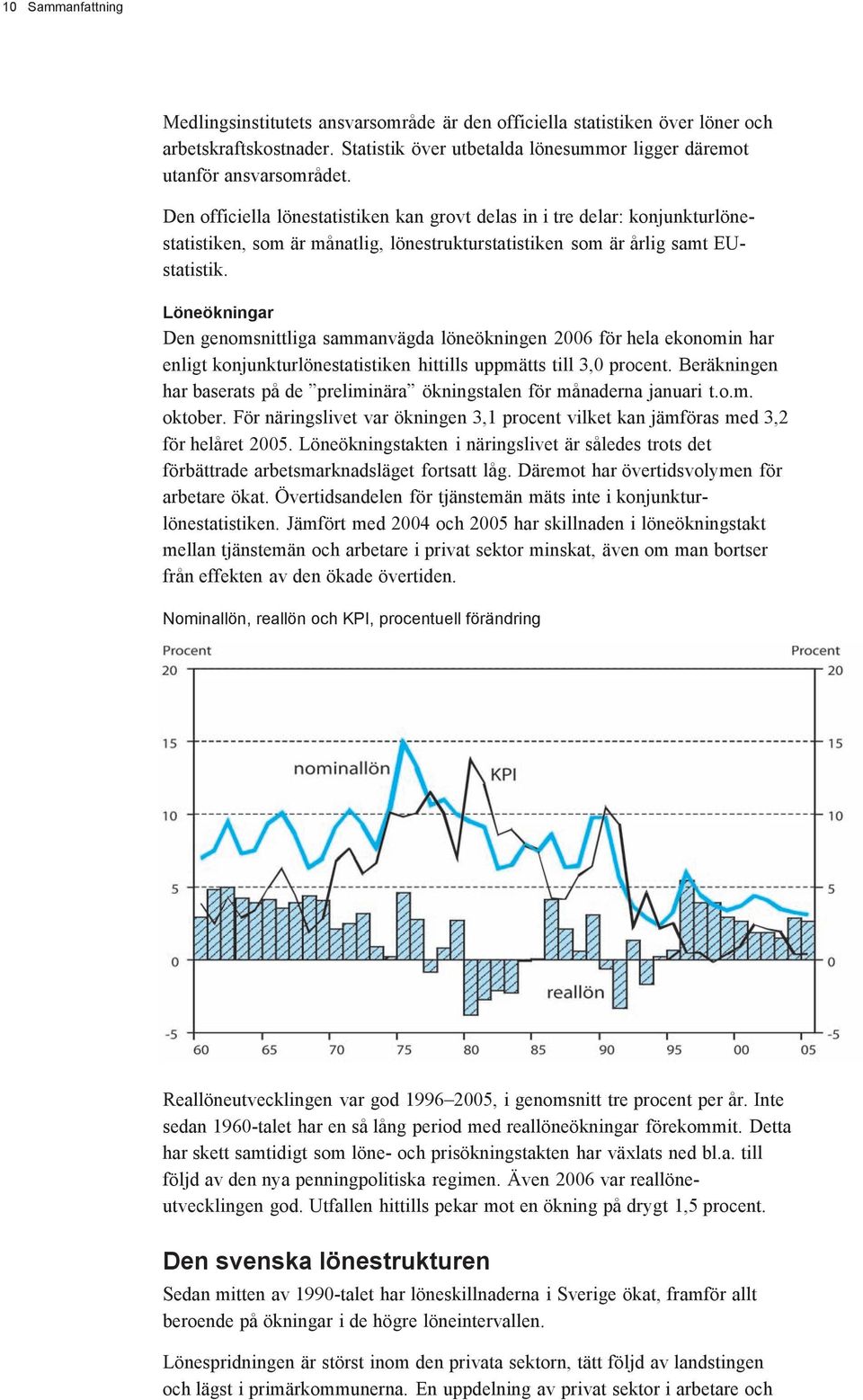 Löneökningar Den genomsnittliga sammanvägda löneökningen 2006 för hela ekonomin har enligt konjunkturlönestatistiken hittills uppmätts till 3,0 procent.