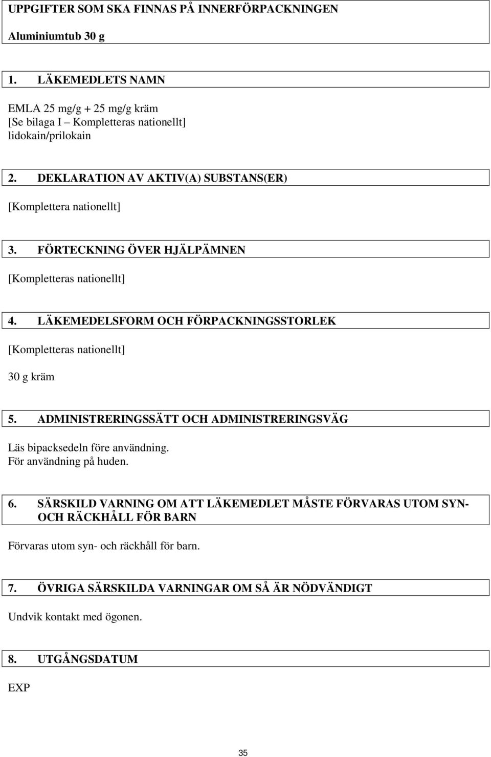 DEKLARATION AV AKTIV(A) SUBSTANS(ER) [Komplettera nationellt] 3. FÖRTECKNING ÖVER HJÄLPÄMNEN 4. LÄKEMEDELSFORM OCH FÖRPACKNINGSSTORLEK 30 g kräm 5.