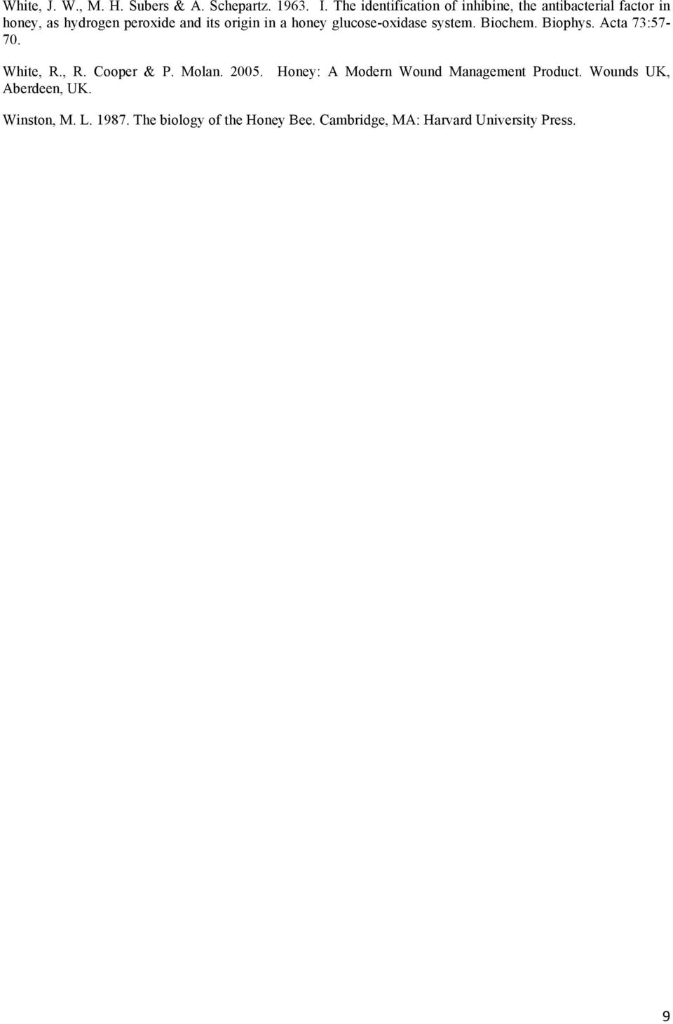 a honey glucose-oxidase system. Biochem. Biophys. Acta 73:57-70. White, R., R. Cooper & P. Molan. 2005.