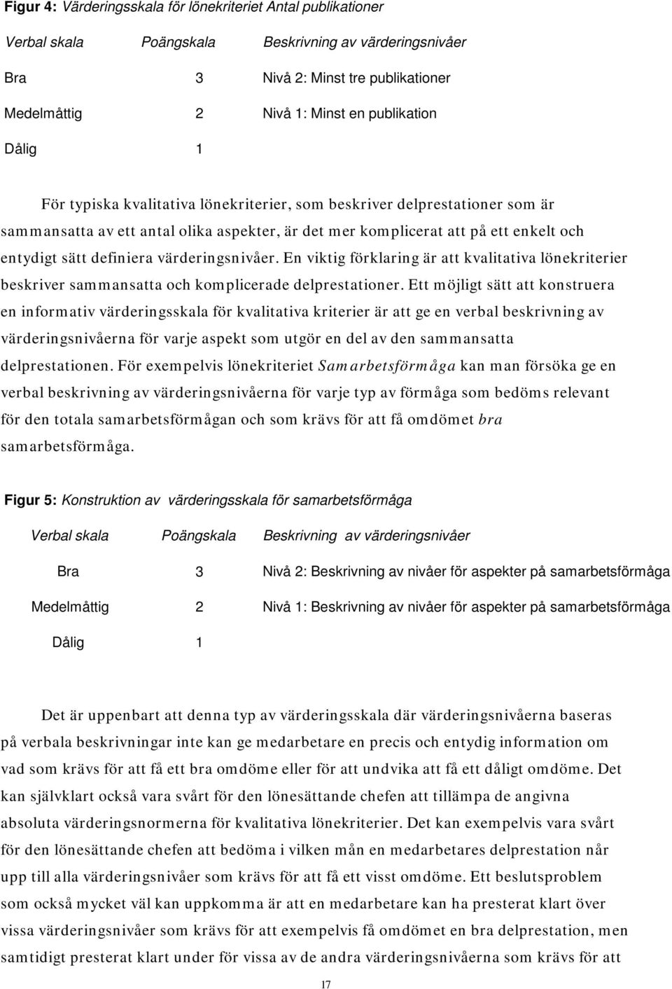 värderingsnivåer. En viktig förklaring är att kvalitativa lönekriterier beskriver sammansatta och komplicerade delprestationer.