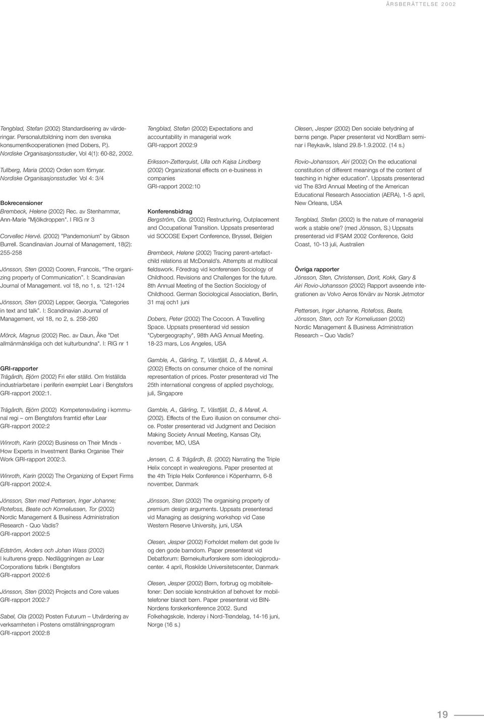 (2002) Pandemonium by Gibson Burrell. Scandinavian Journal of Management, 18(2): 255-258 Jönsson, Sten (2002) Cooren, Francois, The organizing property of Communication.