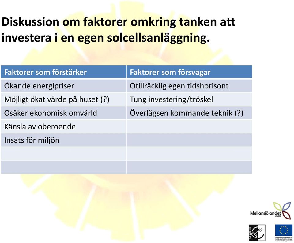 egen tidshorisont Möjligt ökat värde på huset (?