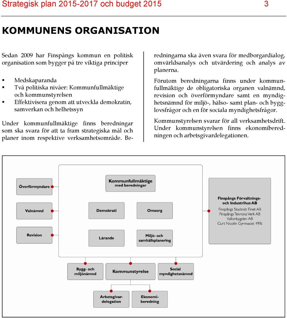 planer inom respektive verksamhetsområde. Beredningarna ska även svara för medborgardialog, omvärldsanalys och utvärdering och analys av planerna.