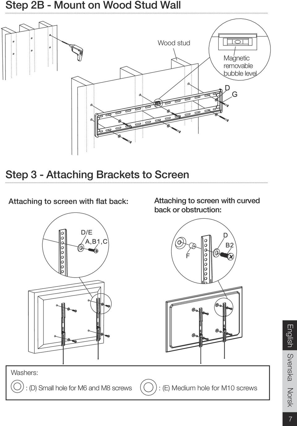 flat back: Attaching to screen with curved back or obstruction: