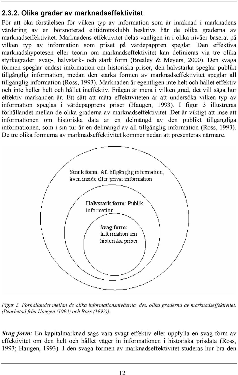 Den effektiva marknadshypotesen eller teorin om marknadseffektivitet kan definieras via tre olika styrkegrader: svag-, halvstark- och stark form (Brealey & Meyers, 2000).