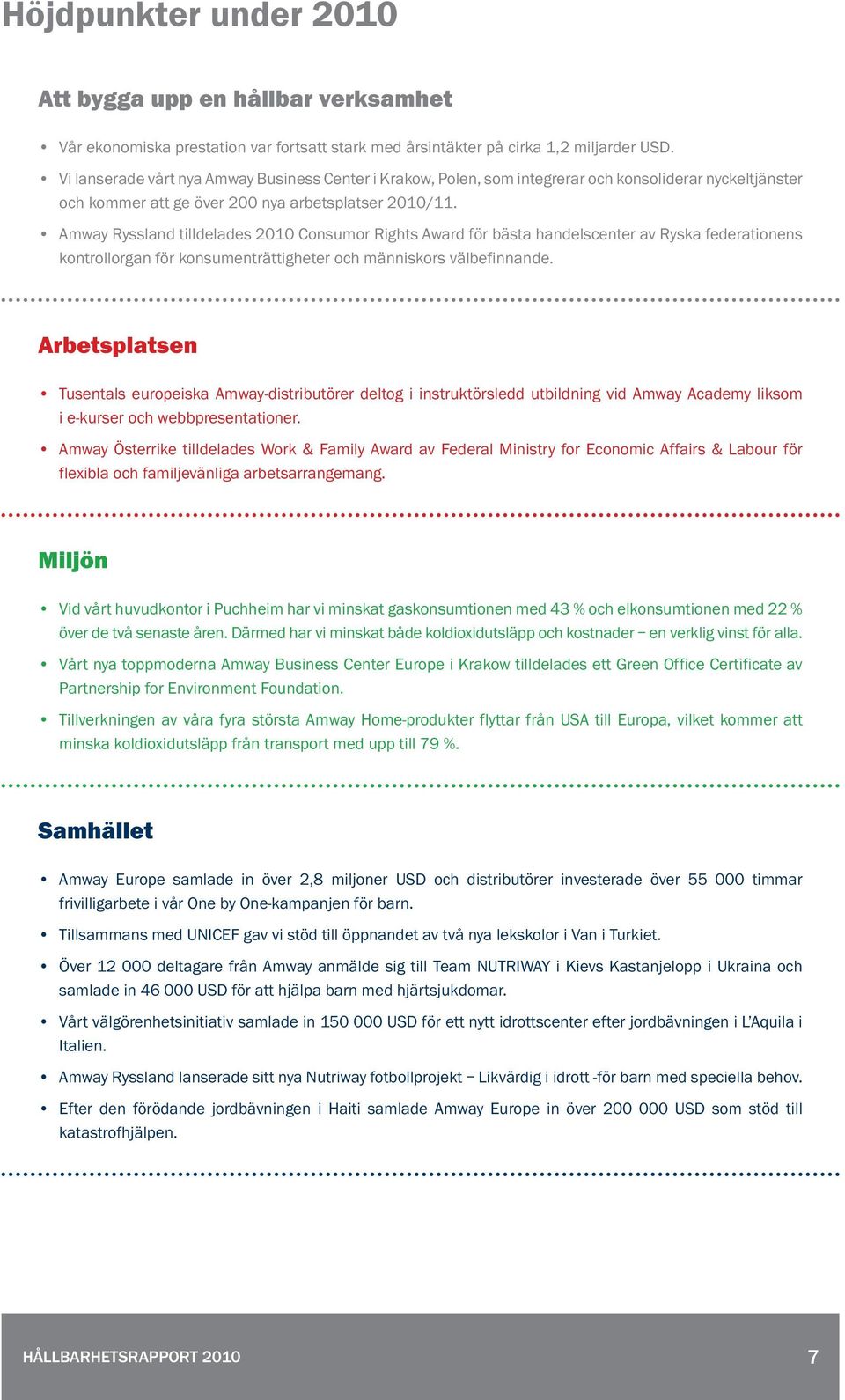 Amway Ryssland tilldelades 2010 Consumor Rights Award för bästa handelscenter av Ryska federationens kontrollorgan för konsumenträttigheter och människors välbefinnande.