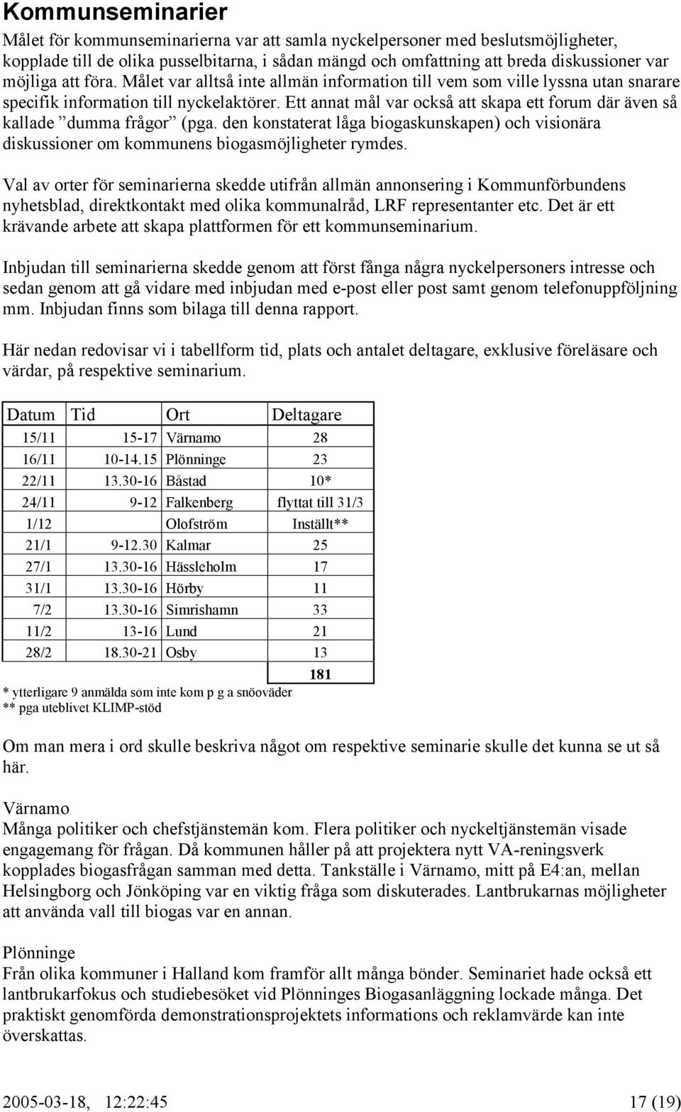 Ett annat mål var också att skapa ett forum där även så kallade dumma frågor (pga. den konstaterat låga biogaskunskapen) och visionära diskussioner om kommunens biogasmöjligheter rymdes.