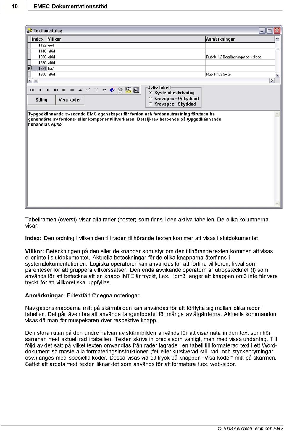 Villkor: Beteckningen på den eller de knappar som styr om den tillhörande texten kommer att visas eller inte i slutdokumentet.